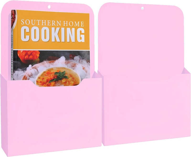 Magnetic File Holder, Magnetic Paper Holder for Refrigerator, File Cabinets and Fridge, Magnetic Pocket Wall Hanging File Organizer, Magnetic File Folder Case (Pink -2L Pack)